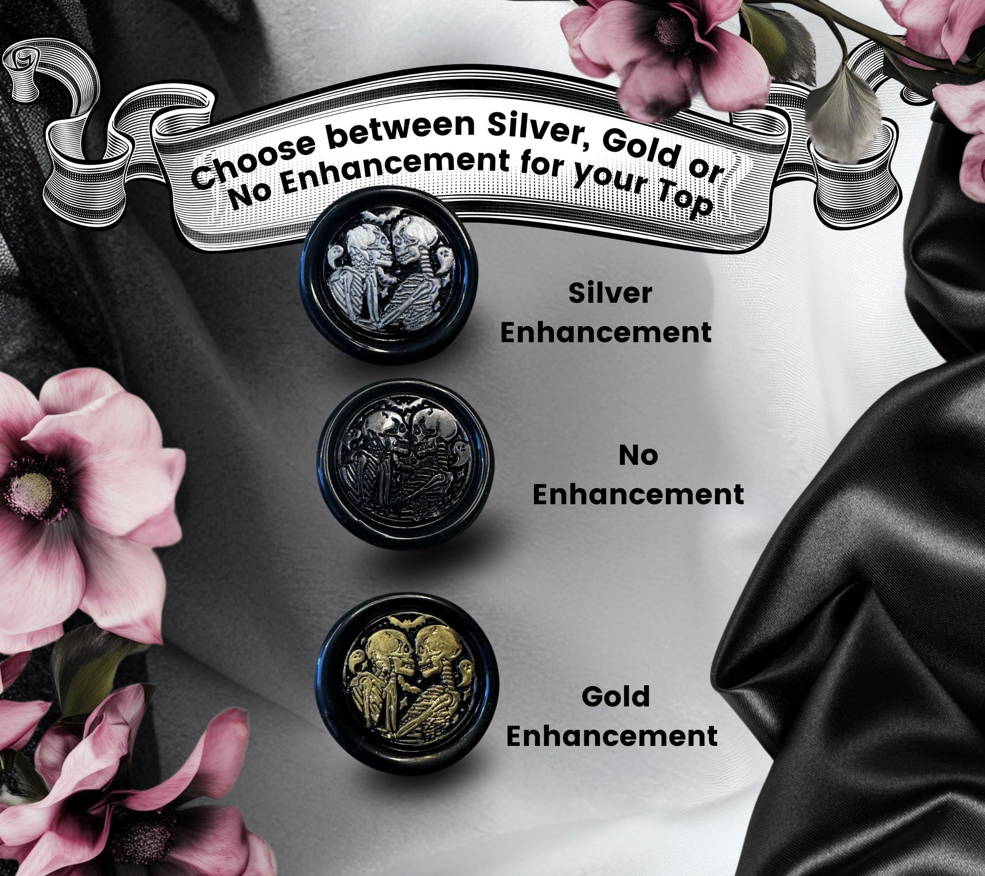 Skeleton Lovers Wax Seal – Gothic Black, Silver or Gold Adhesive Stamp for Letters, Journals & Gifts