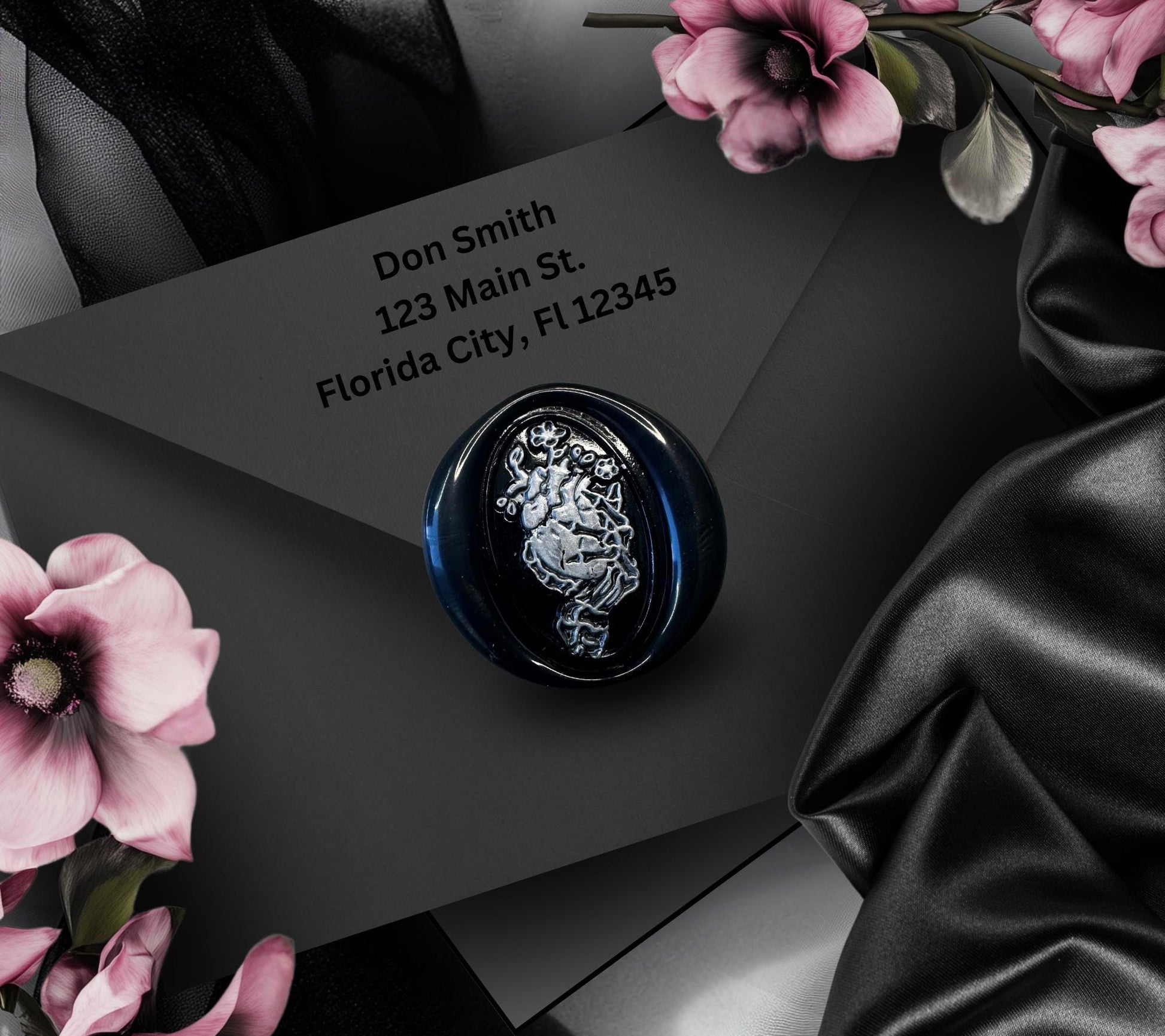 Skeleton Hand Anatomical Heart Wax Seal – Gothic Black Adhesive Seal with Flowers for Envelopes & Invitations