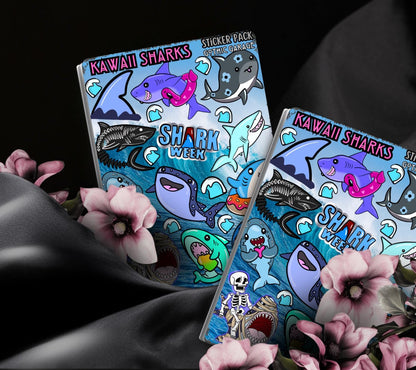 Gothic Kawaii Sharks Sticker Sheets for Collecting and Scrapbooking - High-Quality, Vibrant Designs, Perfect Budget Friendly Gifts