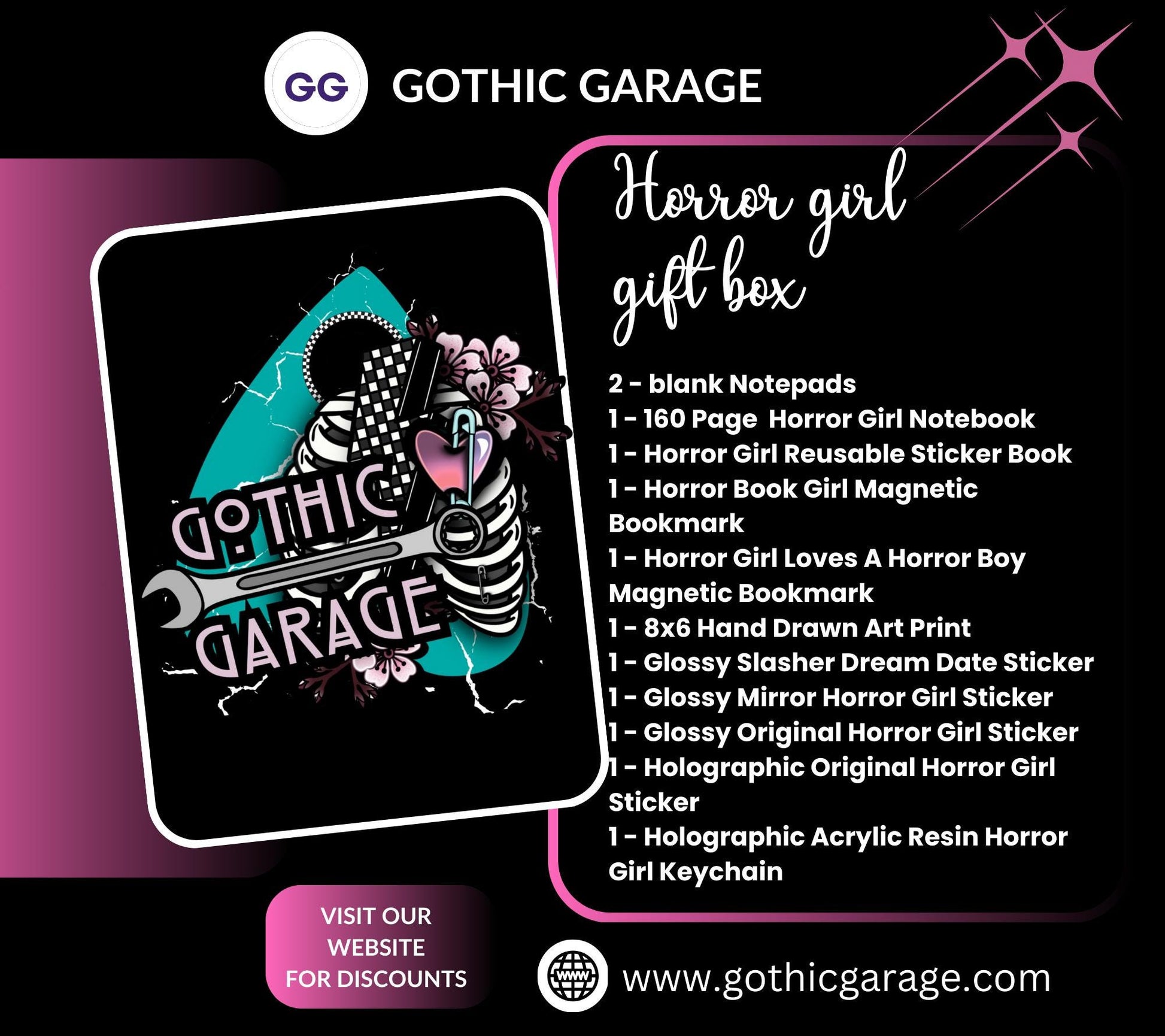 Horror Girl Gift Box – Gothic Stationery, Stickers, Notebooks & Alt Art Bundle