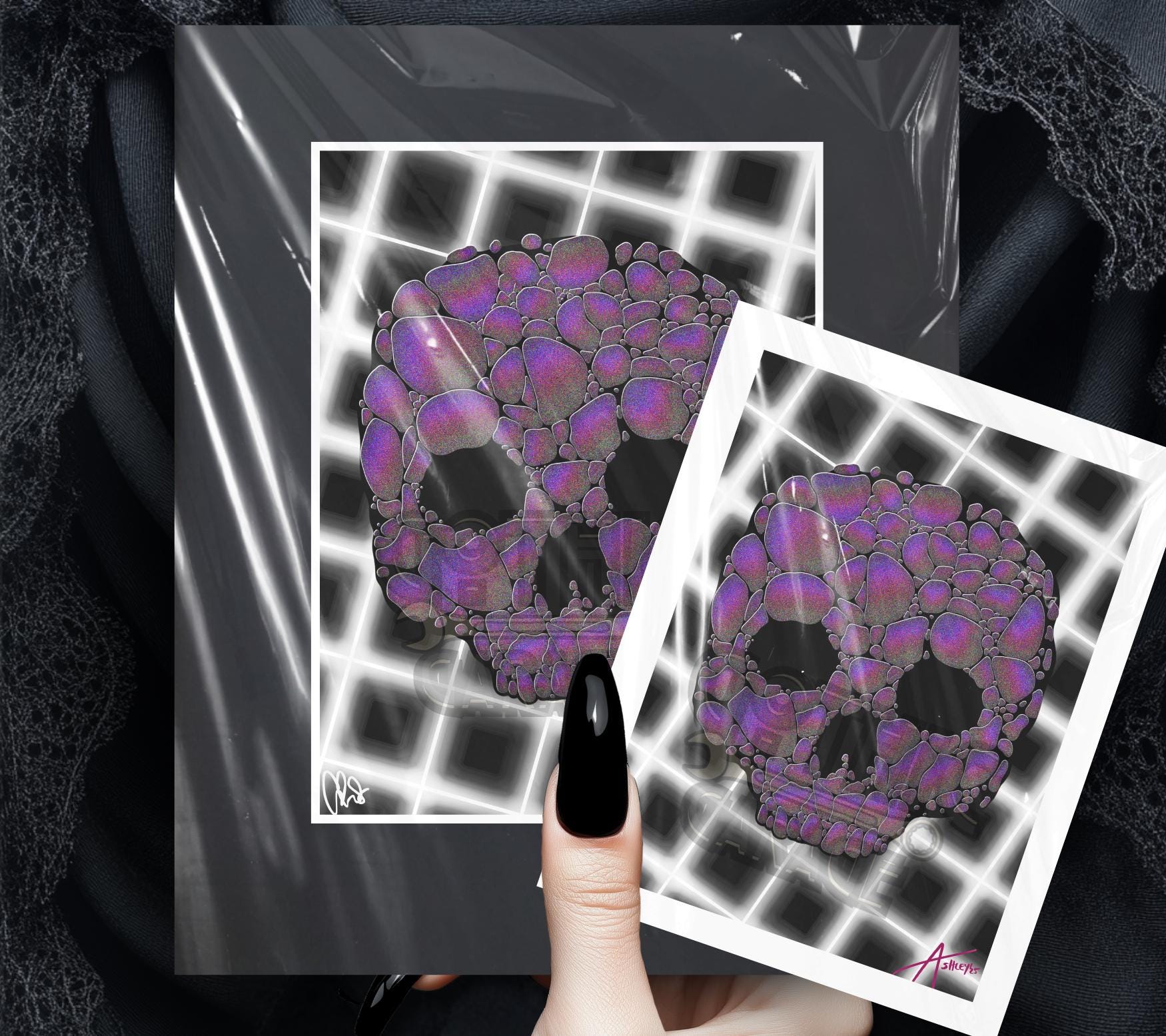 Neon Grid Skull – Gothic Vaporwave Art Print for Alt Wall Decor