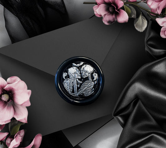 Skeleton Lovers Wax Seal – Gothic Black, Silver or Gold Adhesive Stamp for Letters, Journals & Gifts