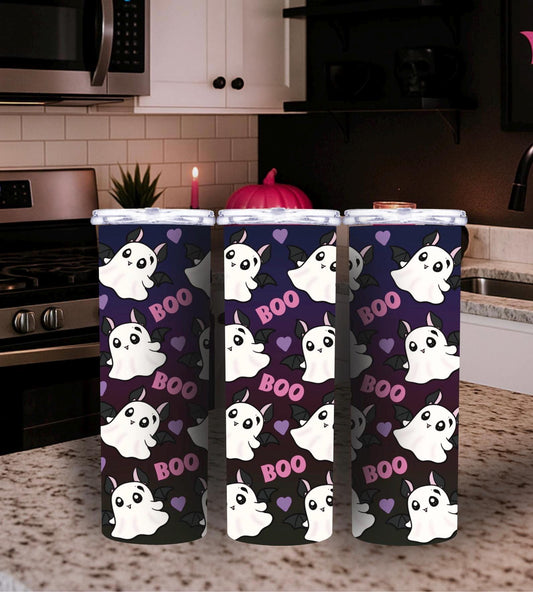 Bat Ghost Tumbler Wrap – Kawaii Halloween BOO Design