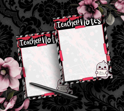 Custom Teacher Notes Notepad – Ghost Design with Name | Cute Teacher Gift & Classroom Stationery