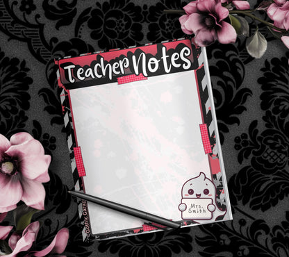Custom Teacher Notes Notepad – Ghost Design with Name | Cute Teacher Gift & Classroom Stationery