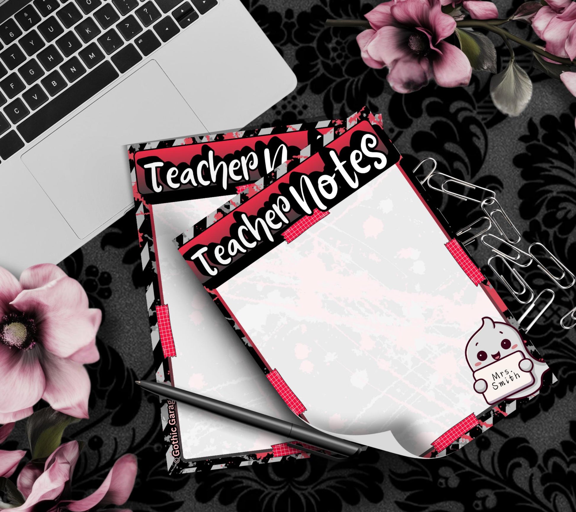 Personalized Teacher Notepad – Gothic Ghost Design, Teacher Appreciation Gift