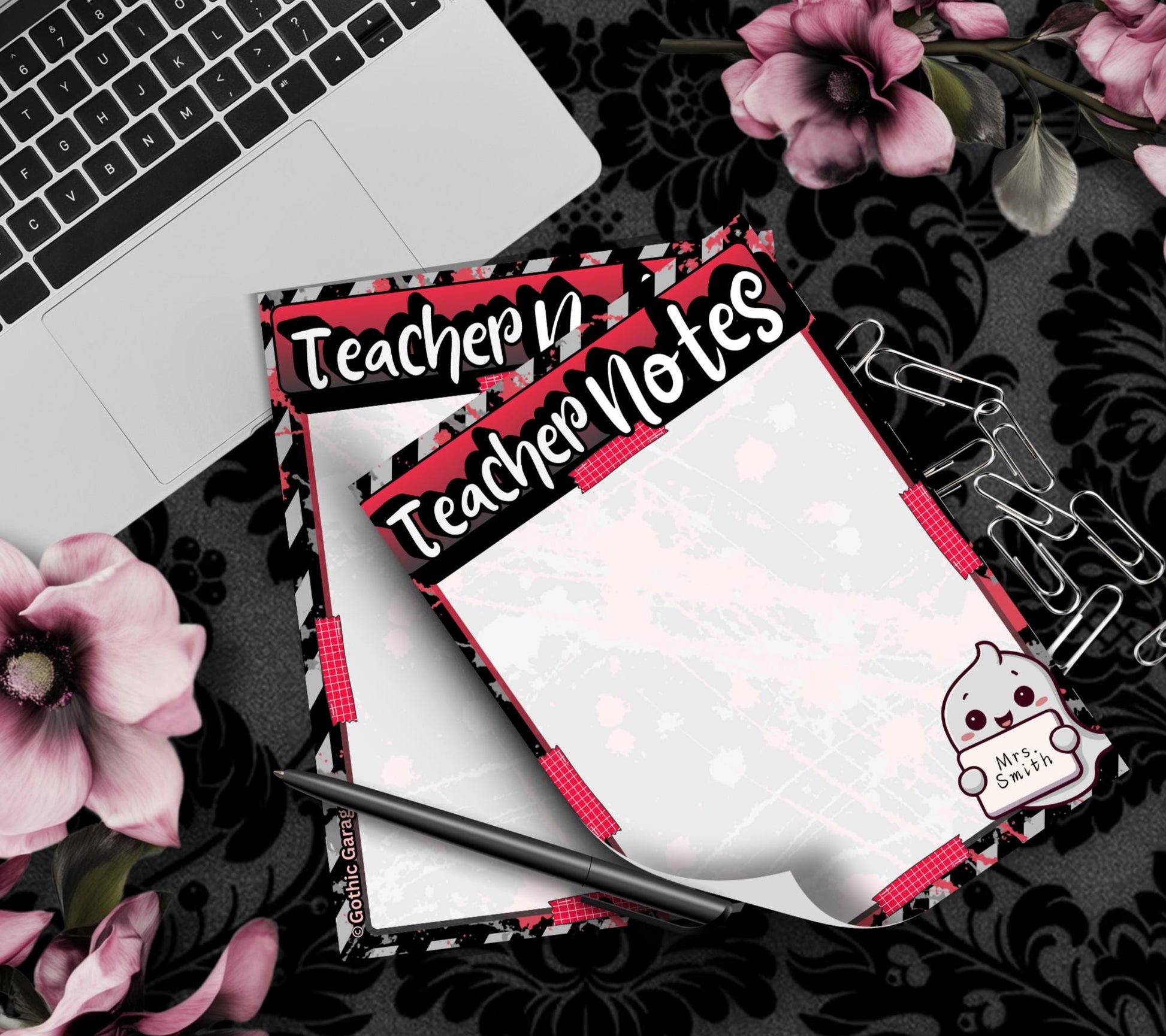 Custom Teacher Notes Notepad – Ghost Design with Name | Cute Teacher Gift & Classroom Stationery