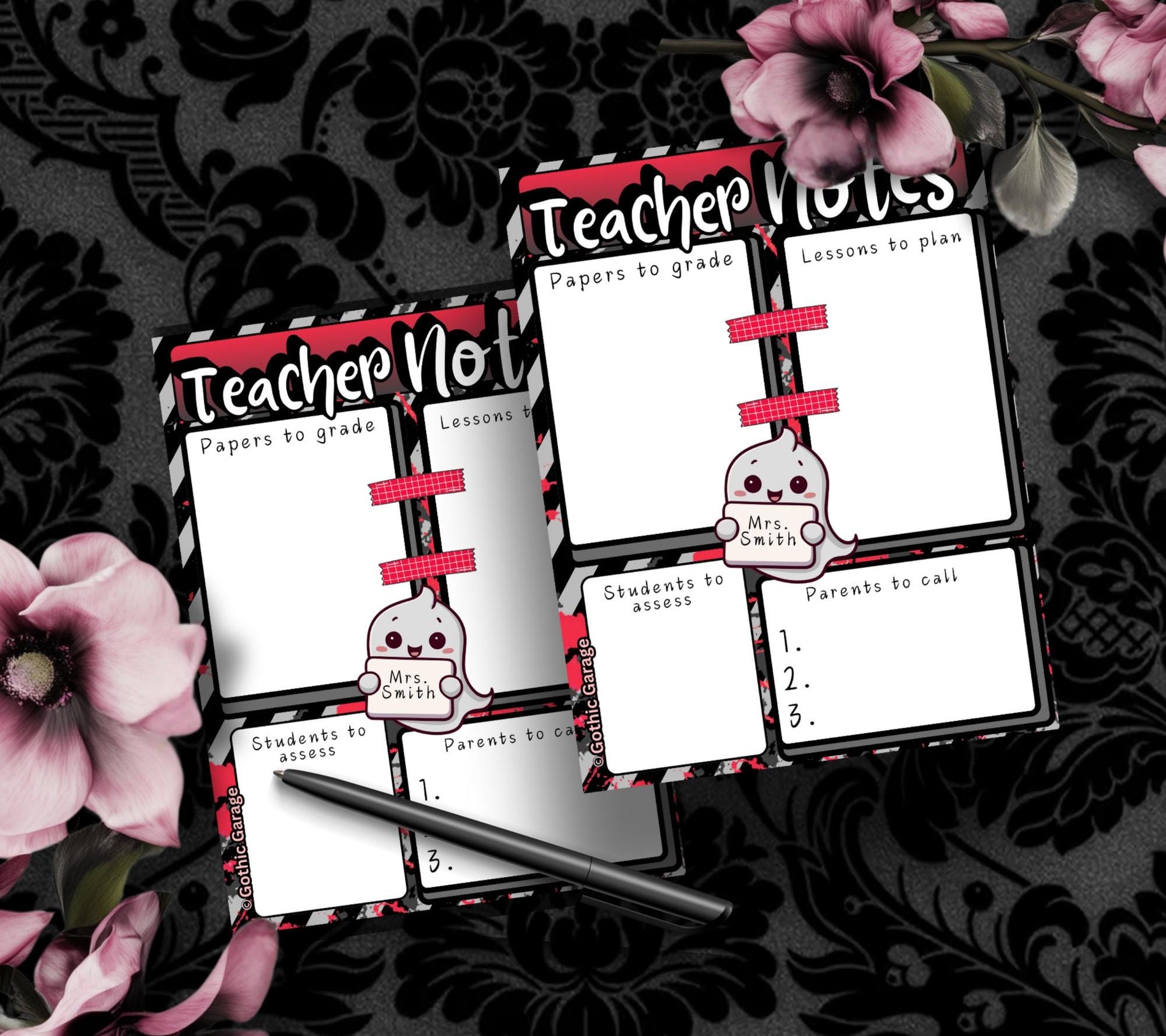 Personalized Teacher Notes Notepad – Custom Gothic Stationery Pad for Lesson Planning & Grading