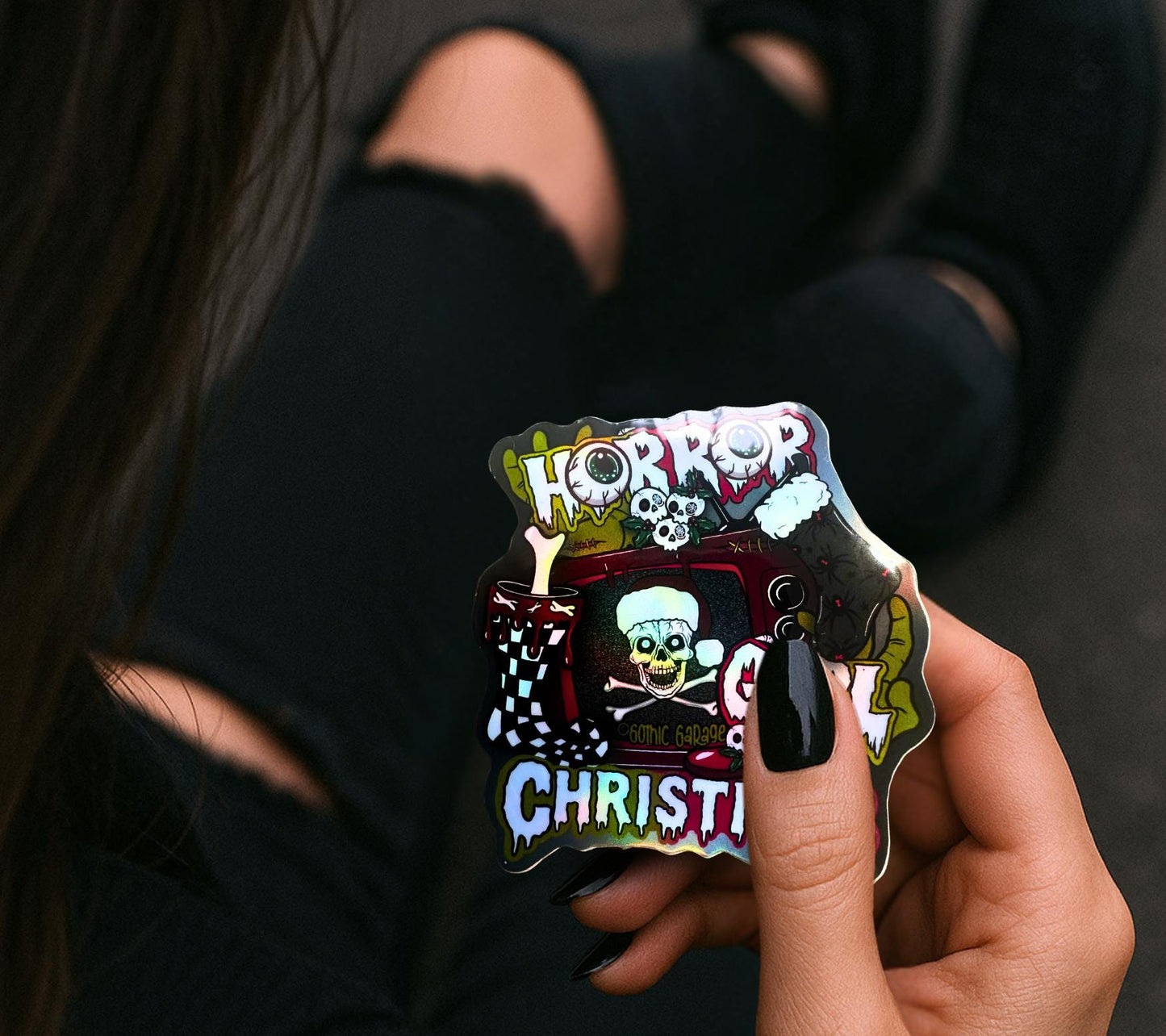 Horror Girl Christmas Sticker – Gothic Holiday Waterproof Vinyl Decal for Laptops, Tumblers & Gifts