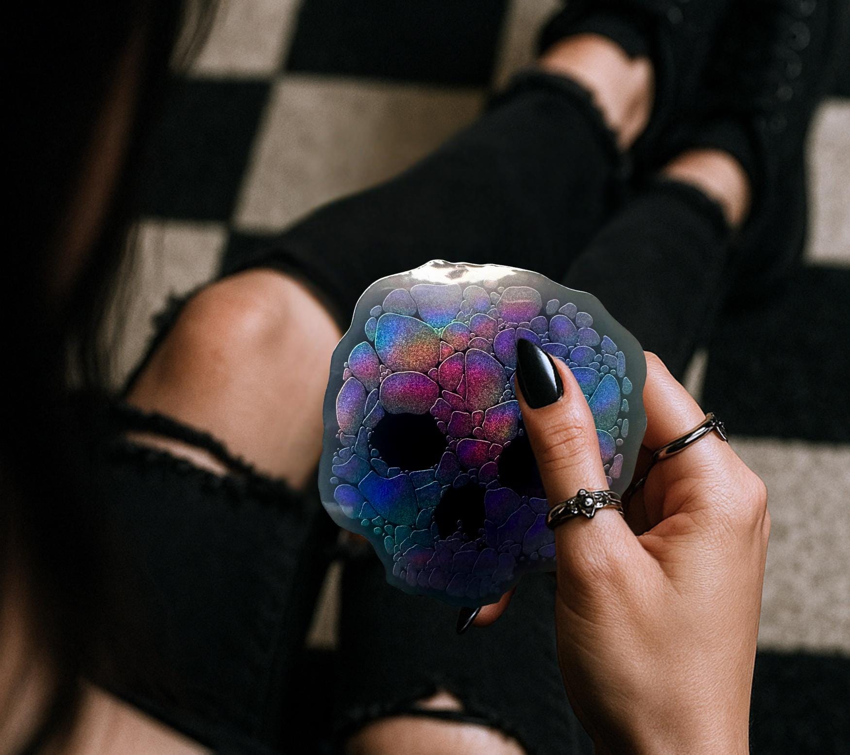 Holographic Rainbow Skull Sticker – Waterproof Gothic Skull Decal for Laptops, Tumblers & Journals