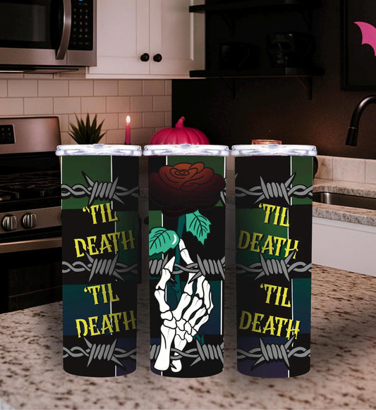 Til Death Skeleton Rose Tumbler Wrap – Gothic Horror Digital Download for 20oz Skinny Tumblers