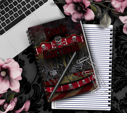 Dark Carnival Gothic Notebook – Creepy Skeleton Carousel Journal for Writing, School & Notes