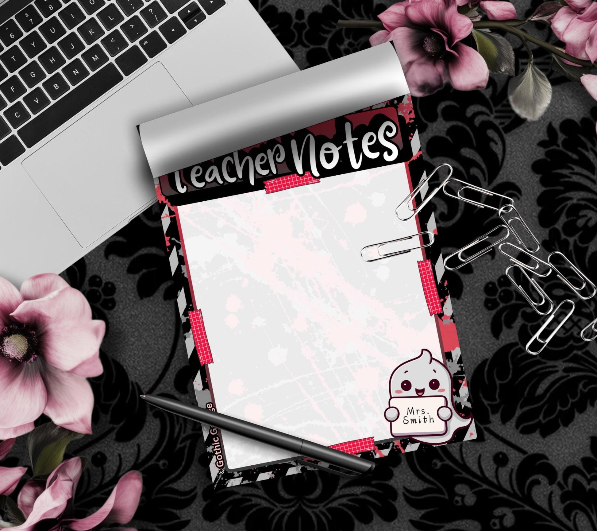 Custom Teacher Notes Notepad – Ghost Design with Name | Cute Teacher Gift & Classroom Stationery
