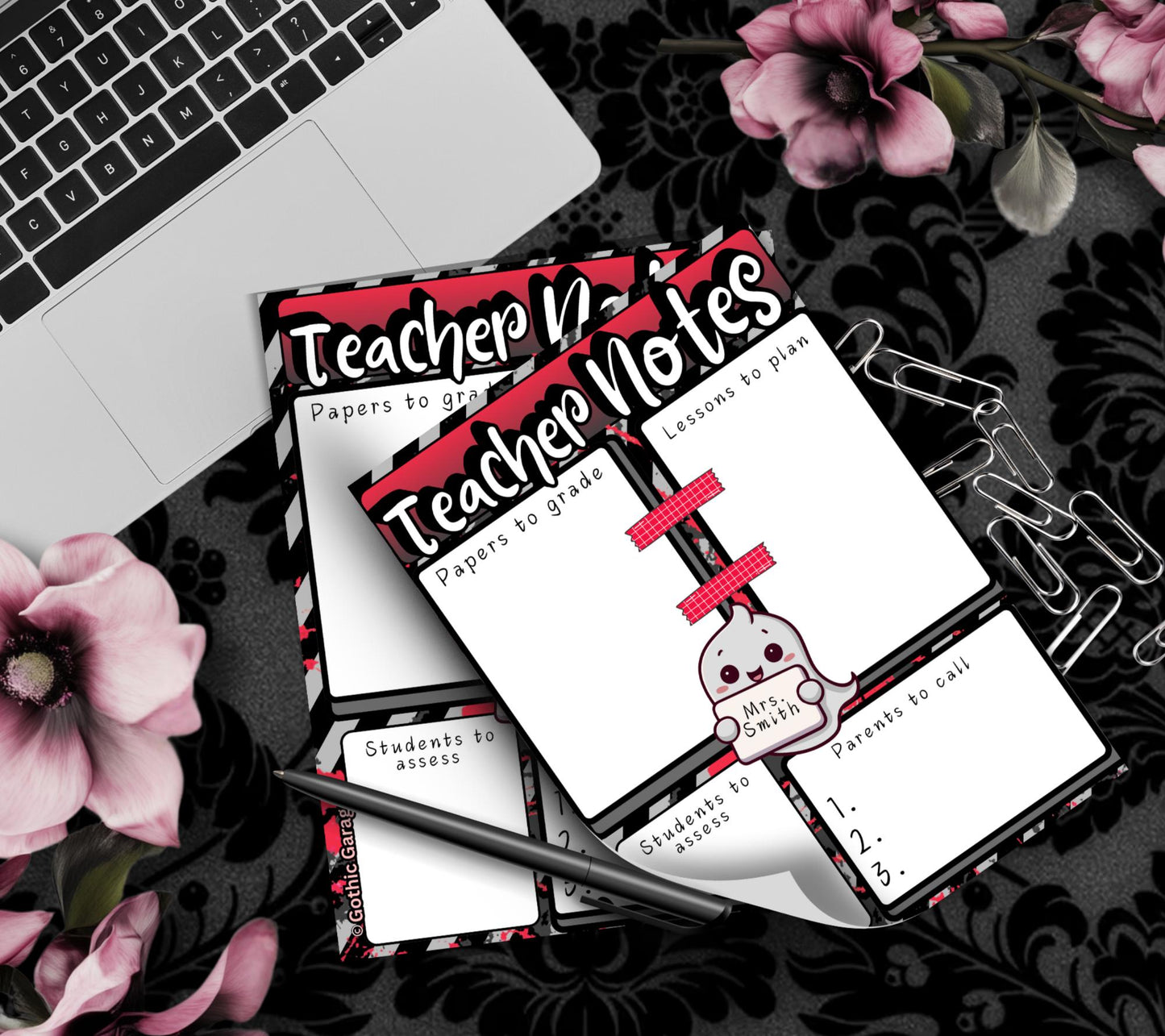 Personalized Teacher Notes Notepad – Custom Gothic Stationery Pad for Lesson Planning & Grading