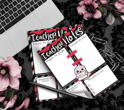 Personalized Teacher Notes Notepad – Custom Gothic Stationery Pad for Lesson Planning & Grading