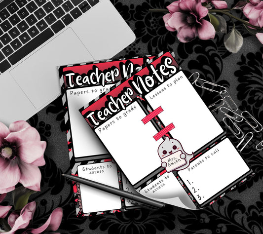 Personalized Teacher Notes Notepad – Custom Gothic Stationery Pad for Lesson Planning & Grading