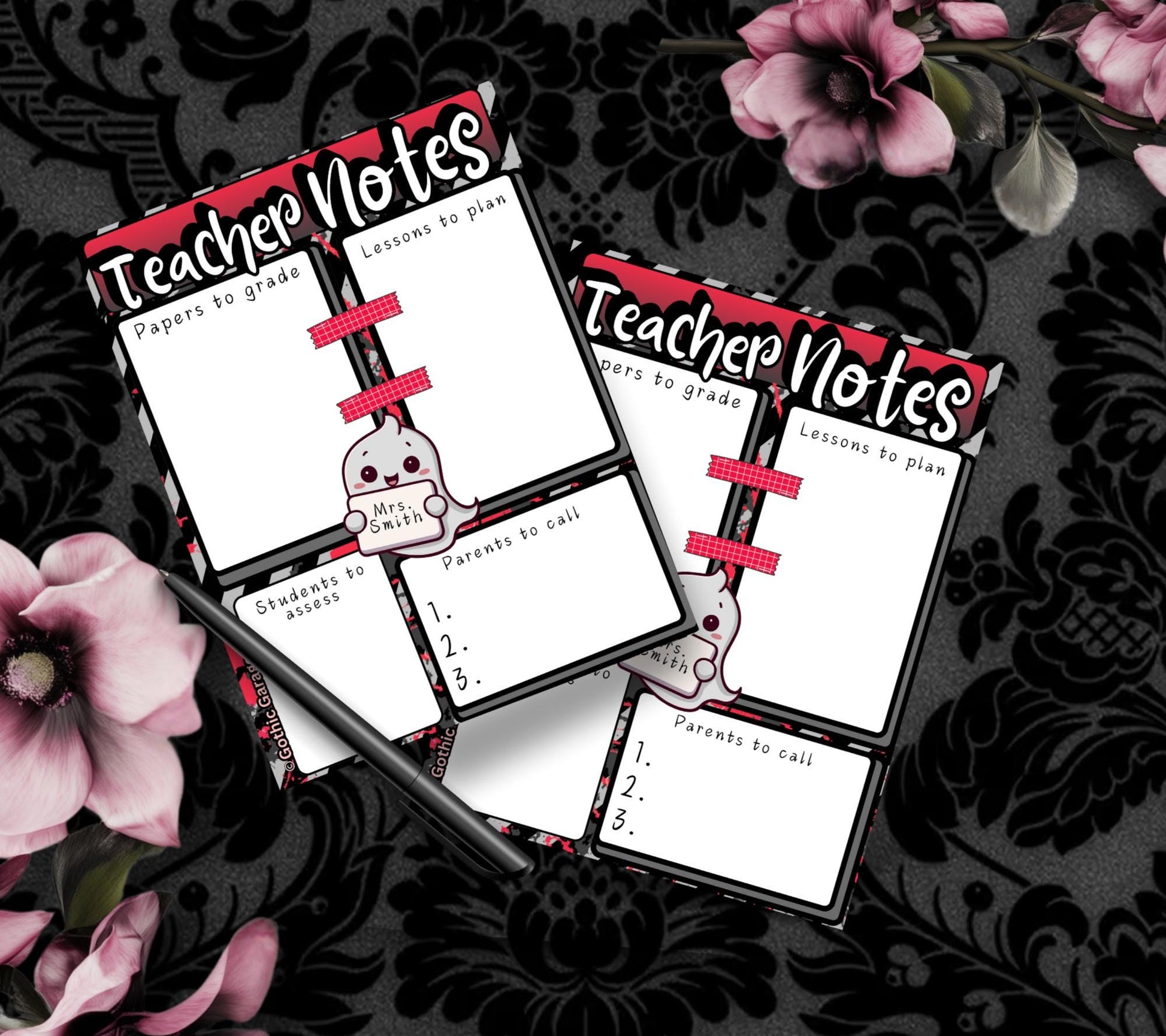 Personalized Teacher Notes Notepad – Custom Gothic Stationery Pad for Lesson Planning & Grading