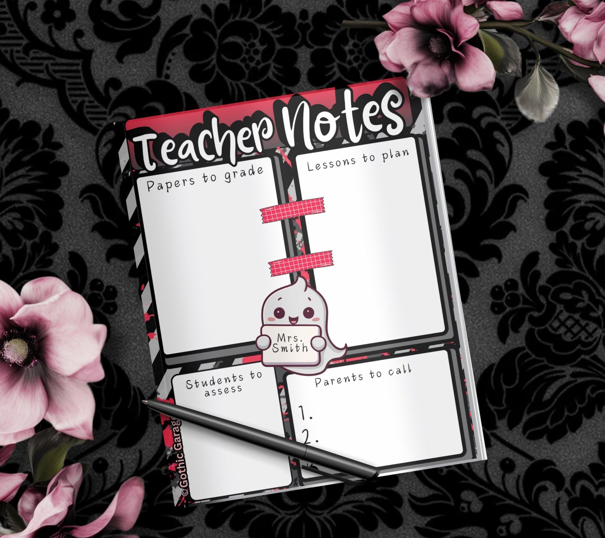 Personalized Teacher Notes Notepad – Custom Gothic Stationery Pad for Lesson Planning & Grading