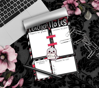 Personalized Teacher Notes Notepad – Custom Gothic Stationery Pad for Lesson Planning & Grading