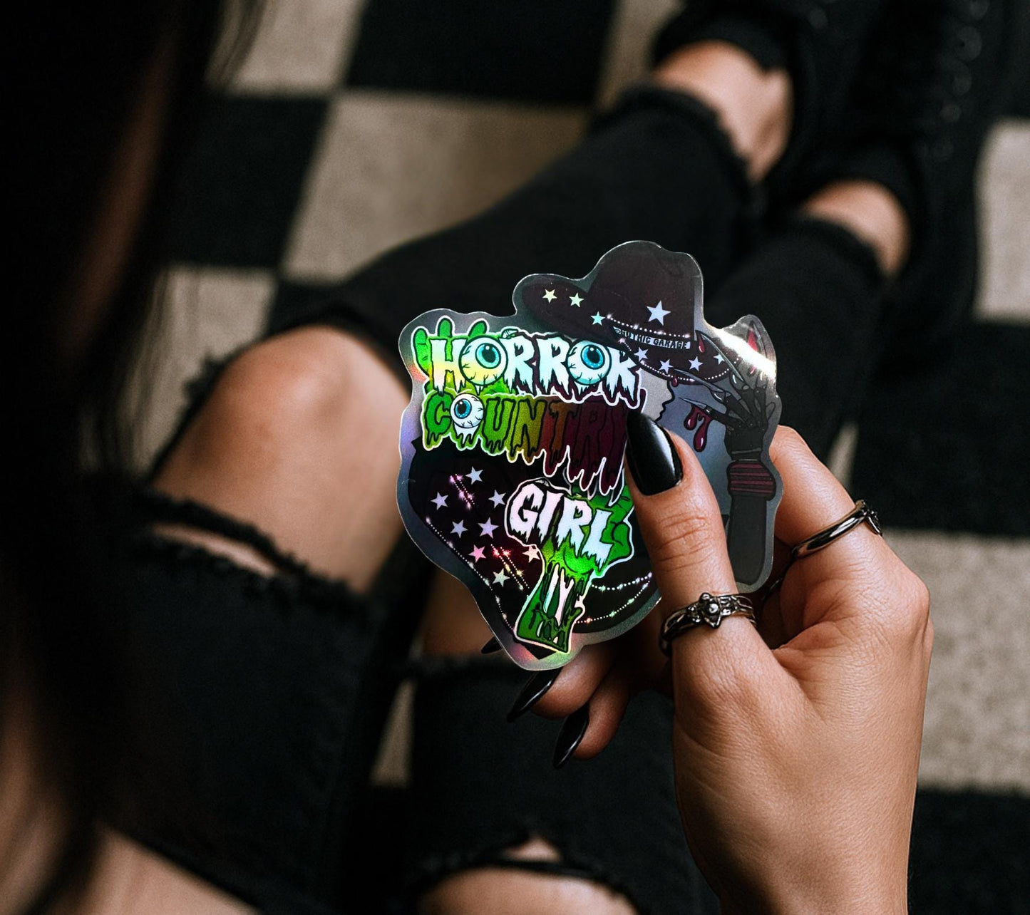 Horror Country Girl Waterproof Sticker: Gothic Western Cowgirl Art