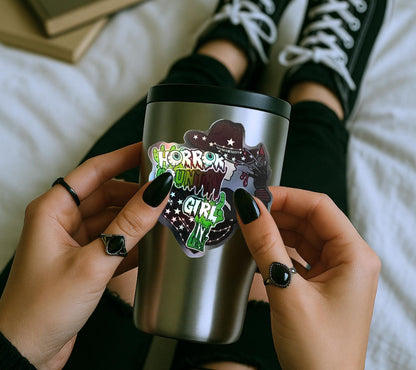 Horror Country Girl Waterproof Sticker: Gothic Western Cowgirl Art