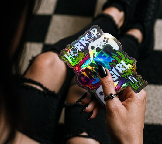 Horror Gamer Girl Sticker – Waterproof Vinyl Gaming Decal for Laptops, Consoles & Journals