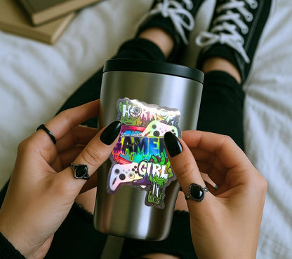 Horror Gamer Girl Sticker – Waterproof Vinyl Gaming Decal for Laptops, Consoles & Journals
