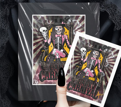 Dark Carnival Gothic Art Print – Skeleton Ringmaster | Spooky Circus Skull Print for Alt Gallery & Gothic Home