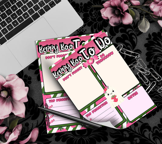 Berry Boo To-Do List Notepad – Cute Strawberry Ghost Stationery for Tasks, Priorities & Notes
