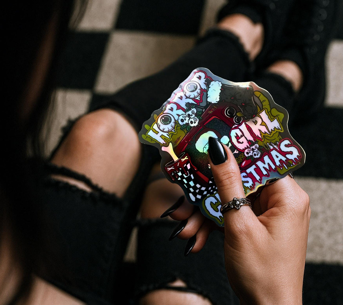 Horror Girl Christmas Sticker – Gothic Holiday Waterproof Vinyl Decal for Laptops, Tumblers & Gifts