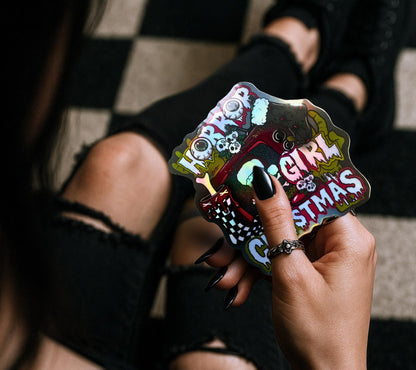 Horror Girl Christmas Sticker – Gothic Holiday Waterproof Vinyl Decal for Laptops, Tumblers & Gifts