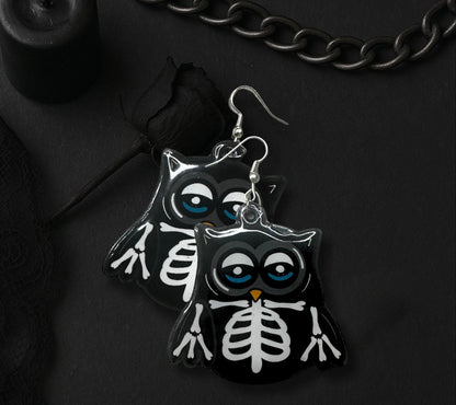 Skeleton Owl Dangle Earrings – Gothic Handmade Jewelry