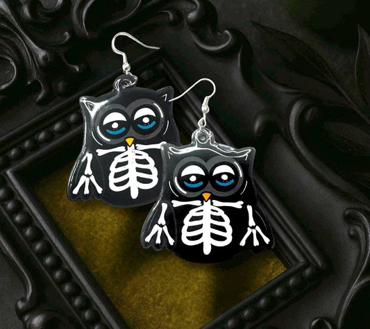 Skeleton Owl Dangle Earrings – Gothic Handmade Jewelry