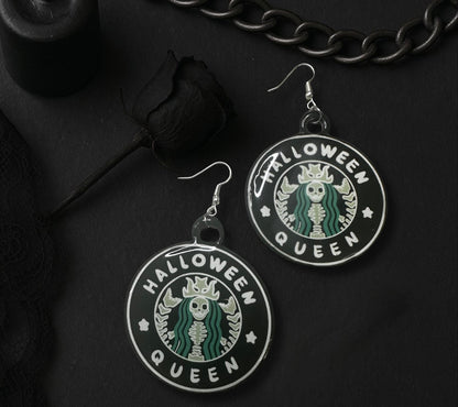 Halloween Queen Earrings – Gothic Skeleton Coffee-Inspired Handmade Dangle Jewelry