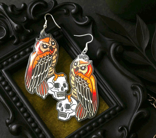 Gothic Owl & Skull Earrings – Spooky Handmade Resin Jewelry for Alt and Halloween Lovers