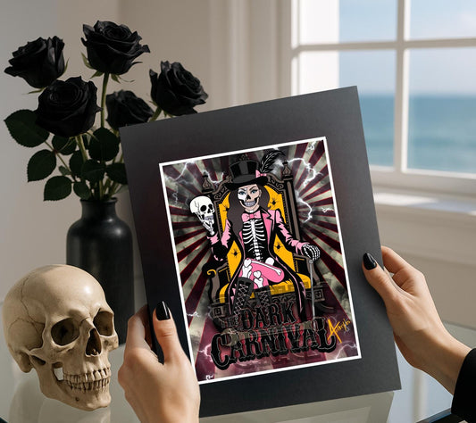 Dark Carnival Gothic Art Print – Skeleton Ringmaster | Spooky Circus Skull Print for Alt Gallery & Gothic Home