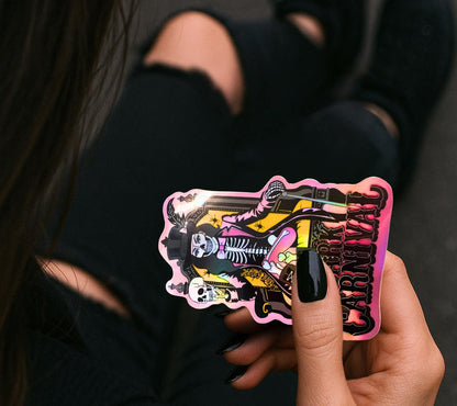 Skeleton Ringmaster Waterproof Sticker – Dark Carnival Holographic Decal for Laptops, Tumblers & Journals
