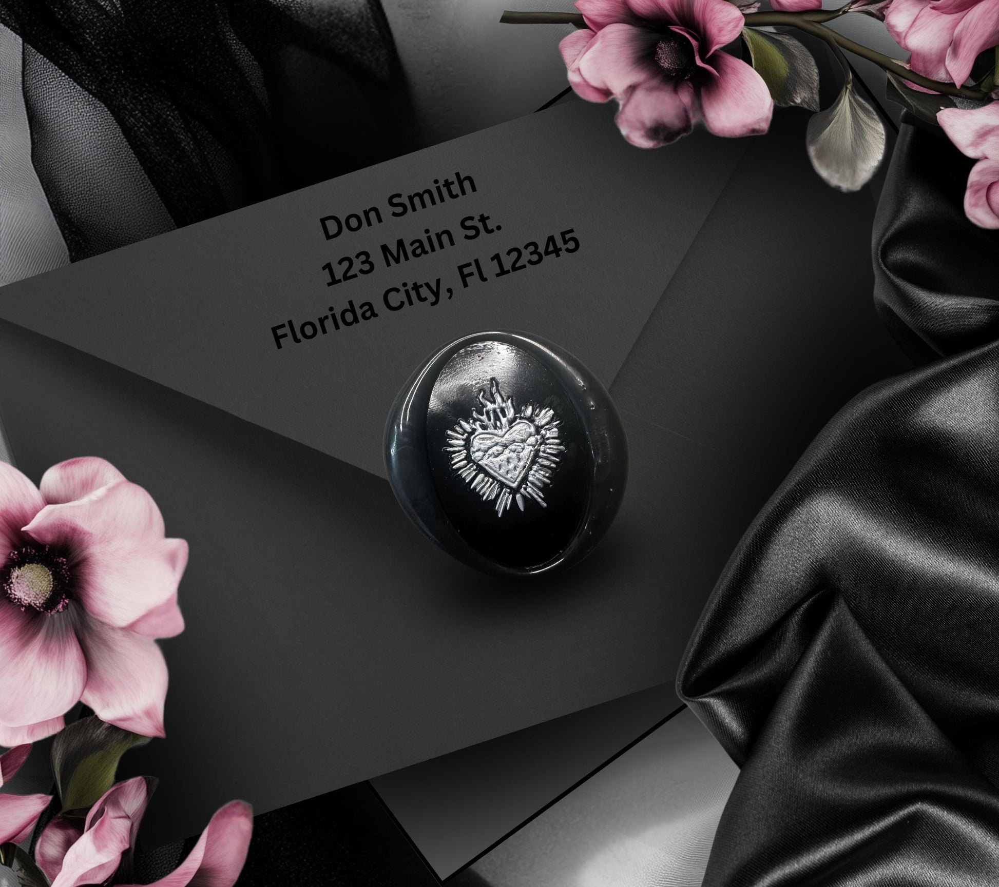 Gothic Sacred Heart Wax Seal – Black Hand-Poured Adhesive Seals for Invitations, Journals & Witchy Stationery