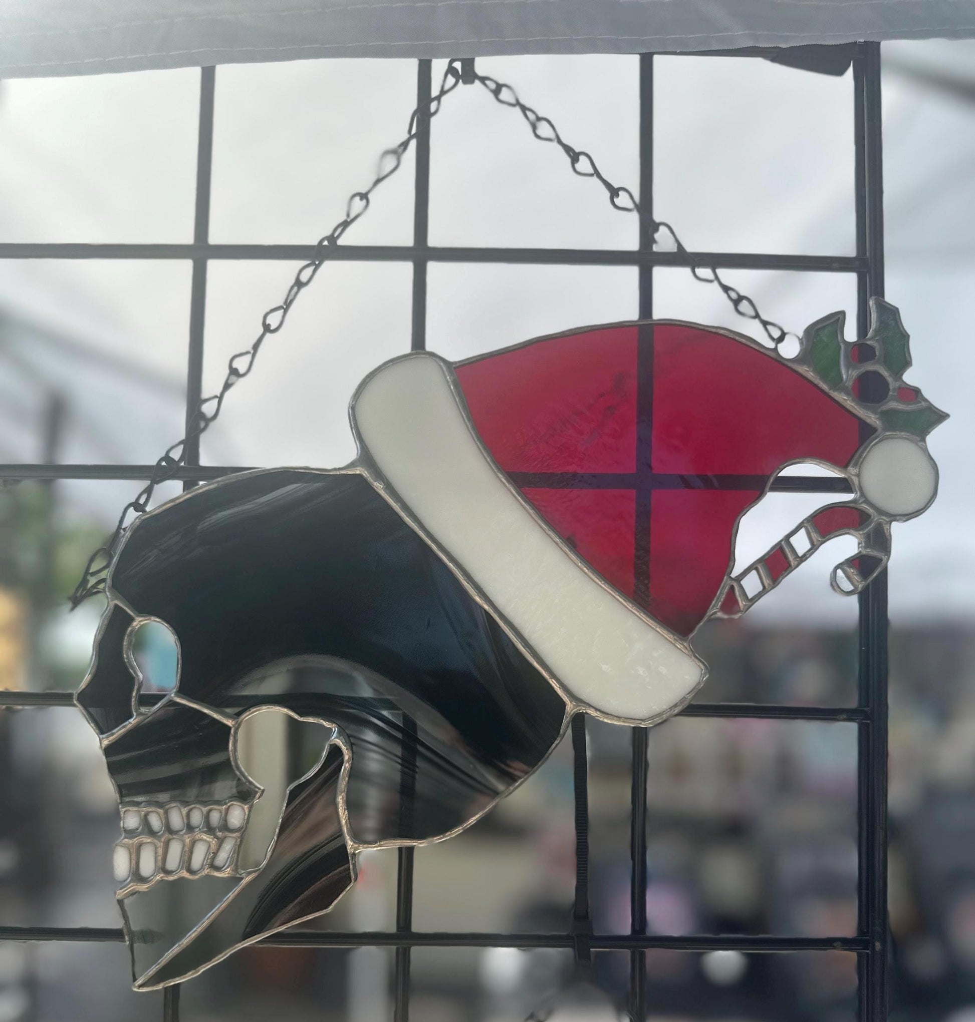 Stained Glass Santa Skully, Merry Creepmas Home Decor, Gothic Wall Hangings, Window Sun Catcher for the Perfect One-of-a-Kind Piece of Art,