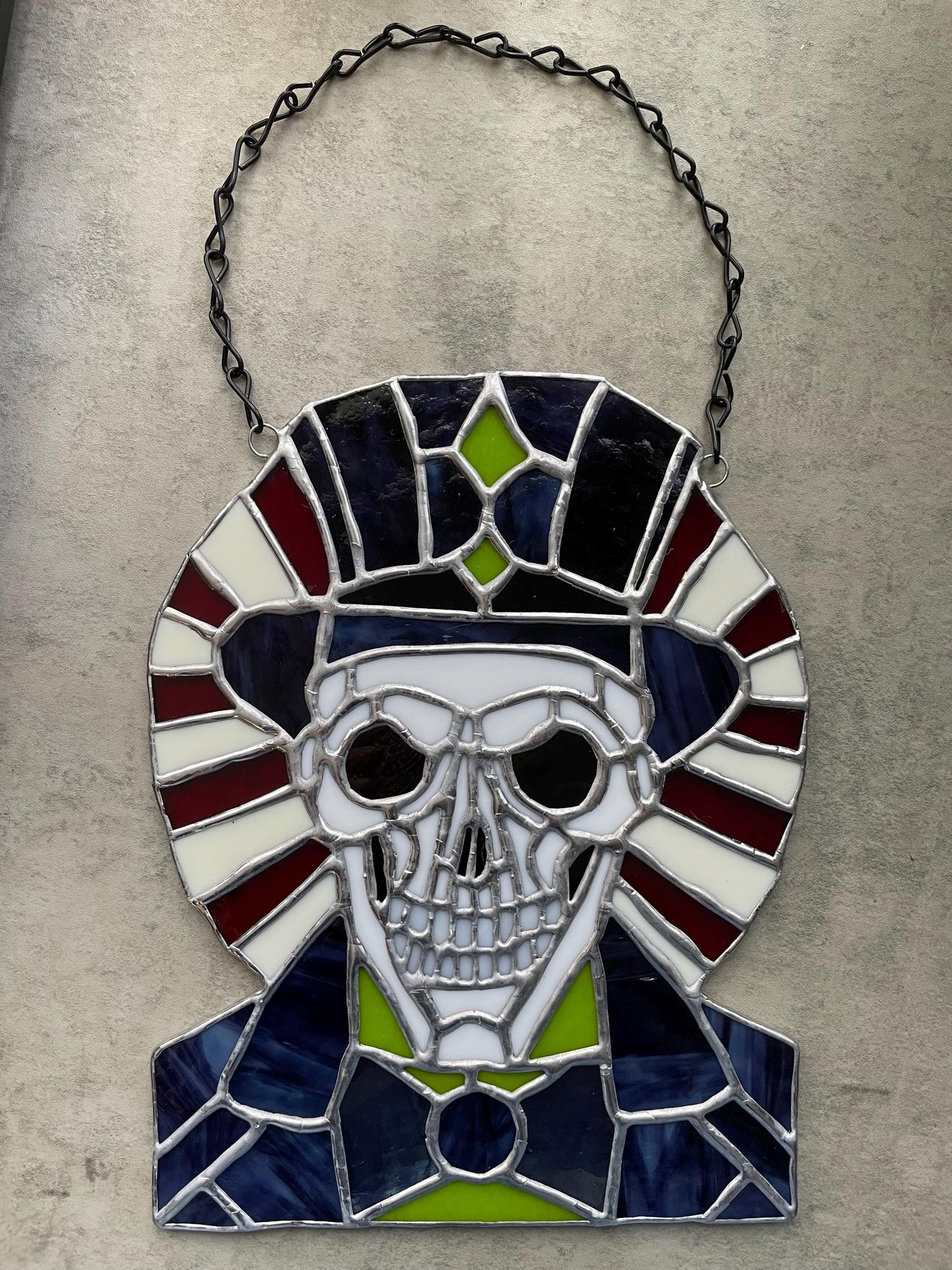 Dark Carnival Ringmaster Stained Glass – Gothic Skull Window Art for Horror and Circus Lovers