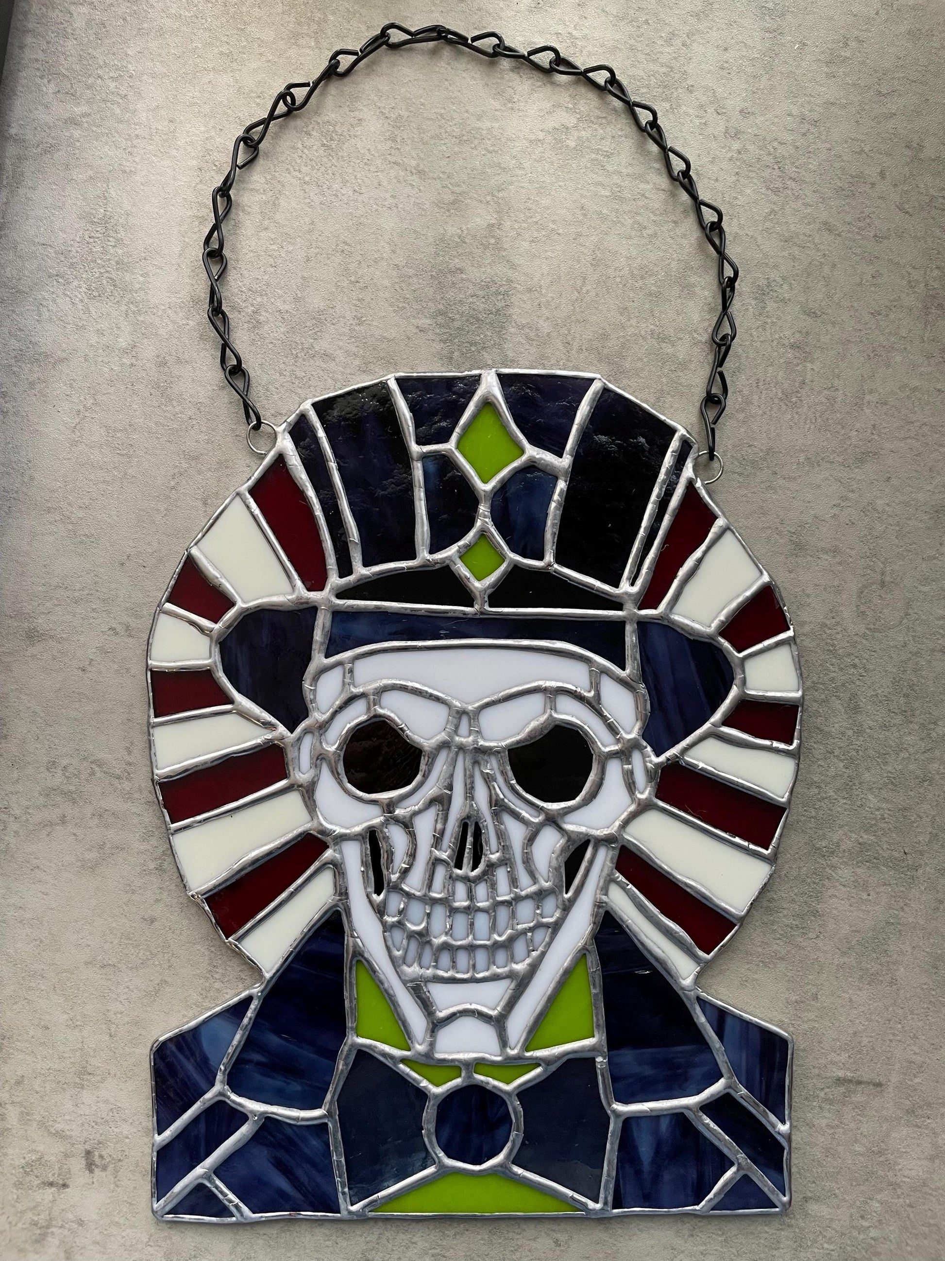 Dark Carnival Ringmaster Stained Glass – Gothic Skull Window Art for Horror and Circus Lovers