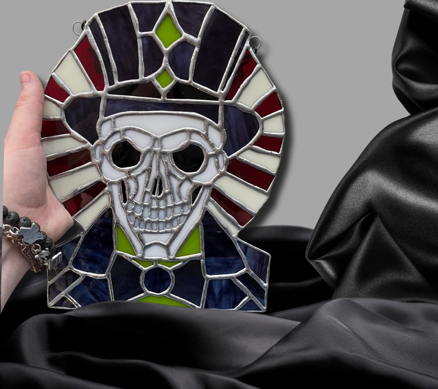 Dark Carnival Ringmaster Stained Glass – Gothic Skull Window Art for Horror and Circus Lovers