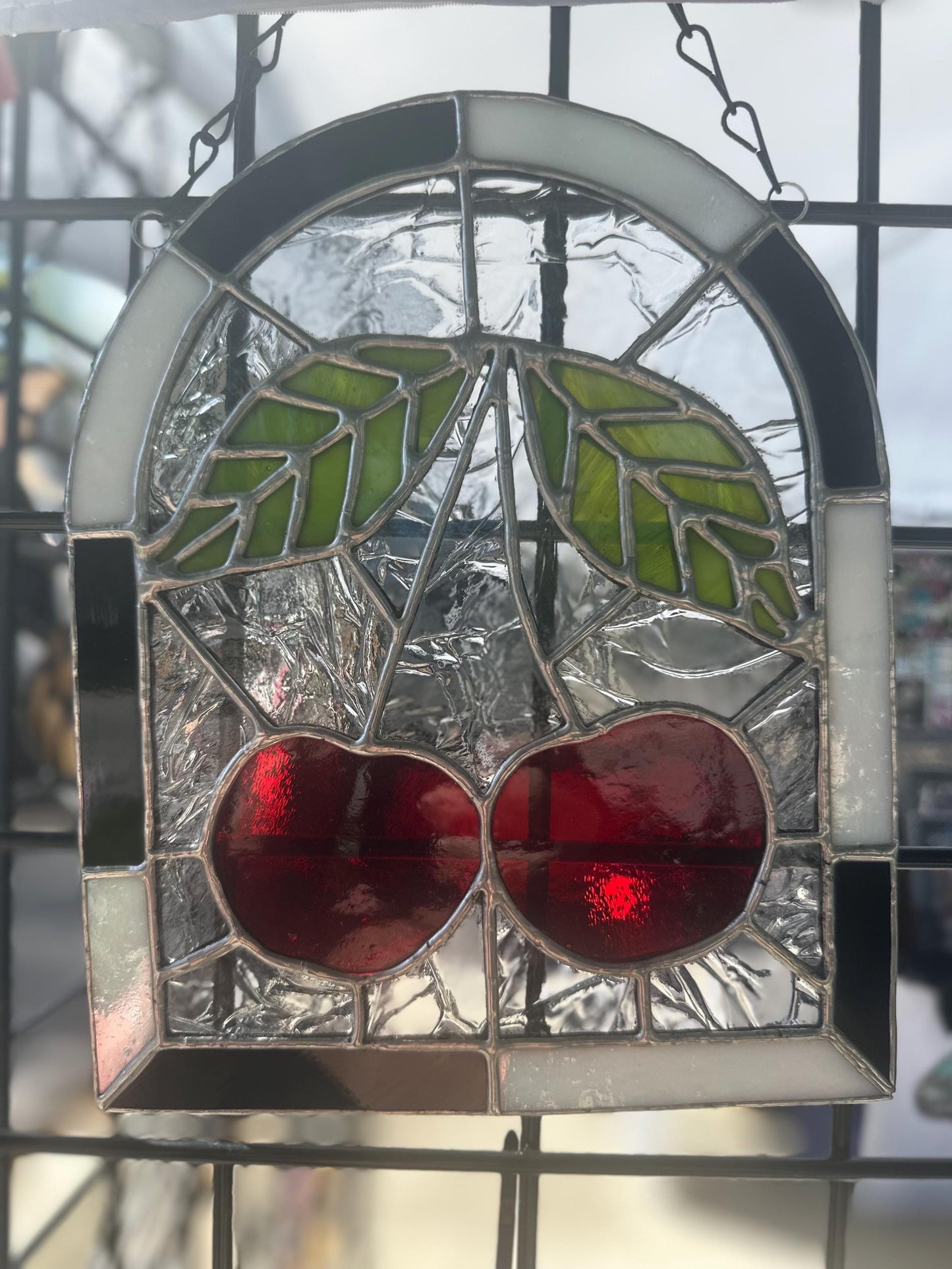 Punk Cherry Stained Glass Panel – Goth Rockabilly Window Art