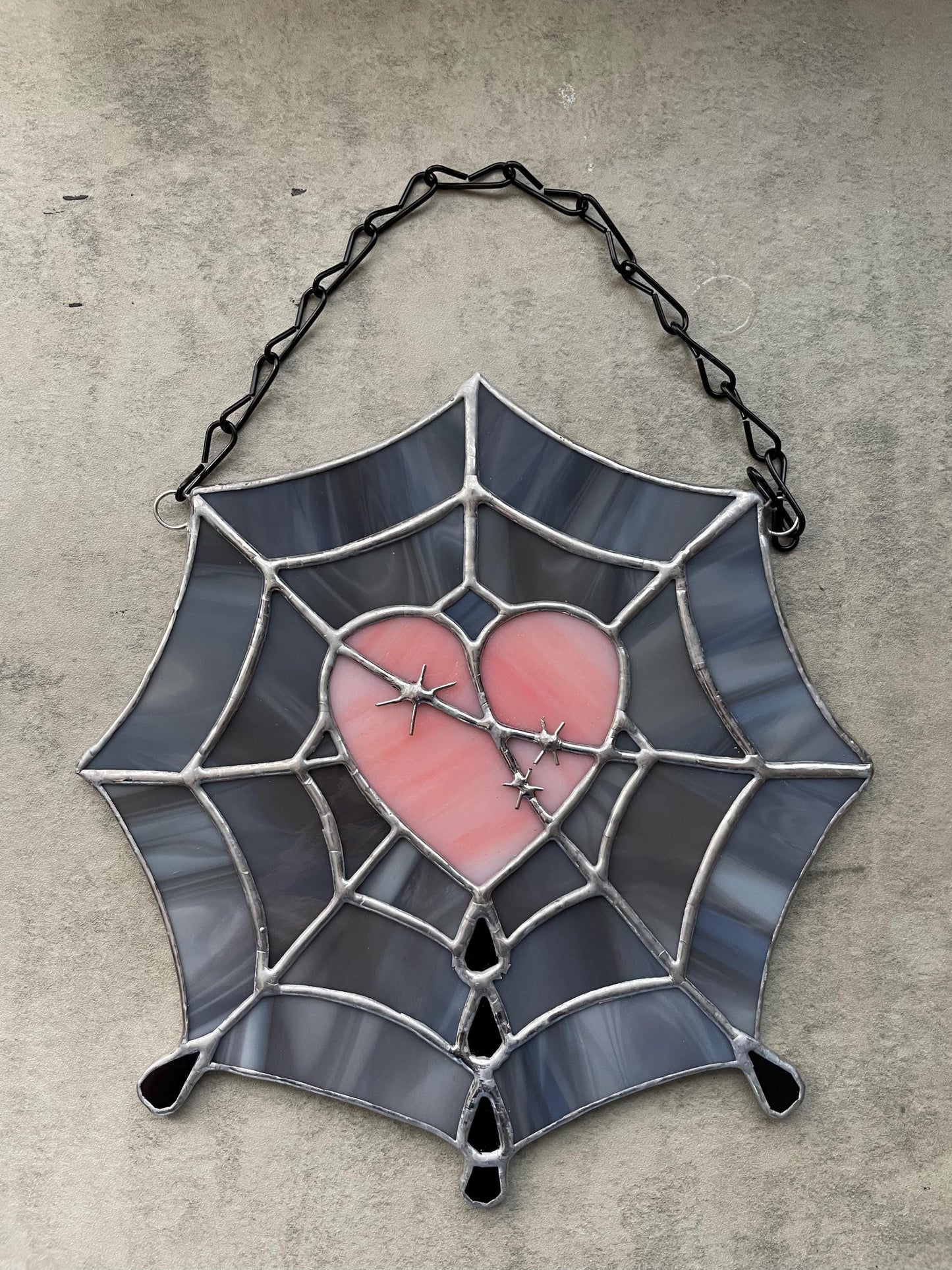 Gothic Stained Glass Spider Web Heart - Dark Decor Sun Catcher