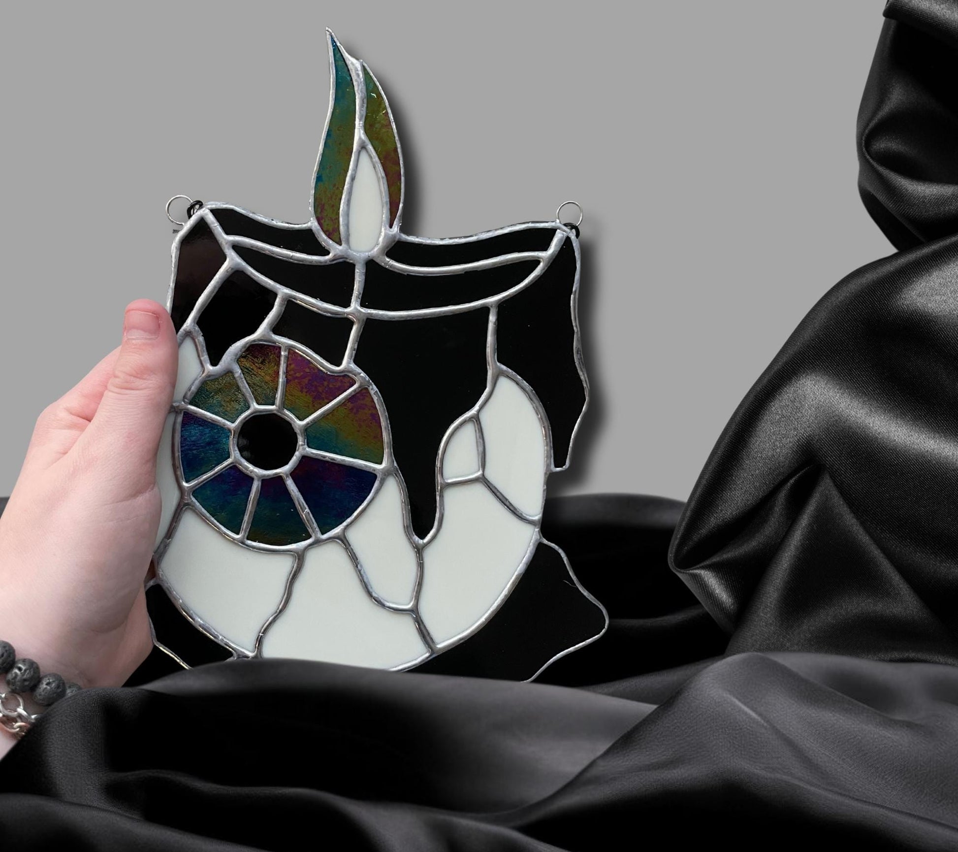 Melting Candle Eyeball Stained Glass – Gothic Horror Suncatcher for Alt Home Decor