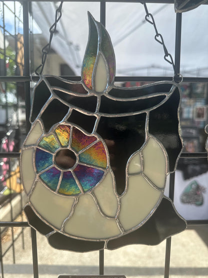 Melting Candle Eyeball Stained Glass – Gothic Horror Suncatcher for Alt Home Decor