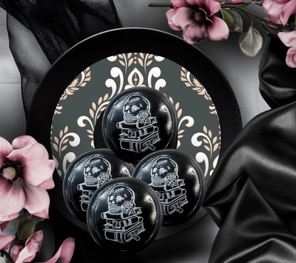 Gothic Skull & Books Wax Seal – Black Adhesive Seal for Wedding Invites, Letters and Journals