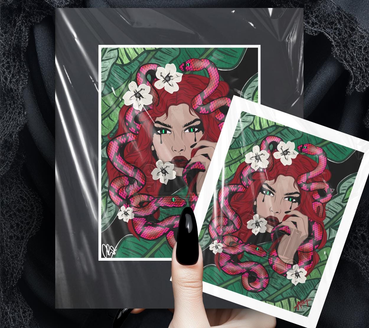 Medusa Gothic Art Print: Dark Snake Goddess Wall Decor