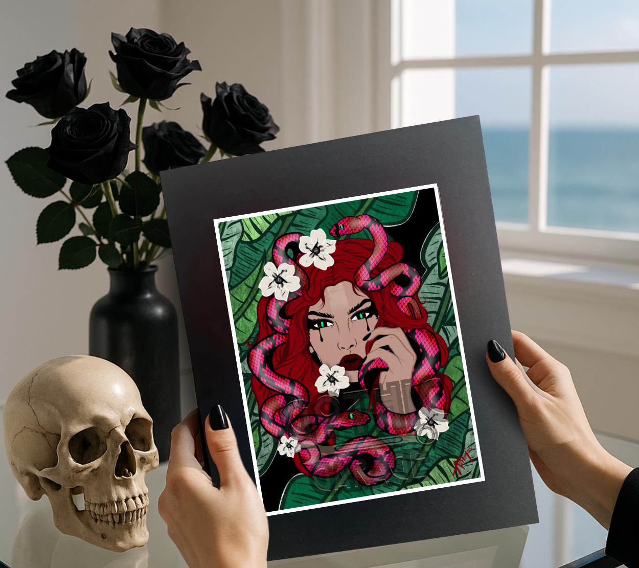 Medusa Gothic Art Print: Dark Snake Goddess Wall Decor