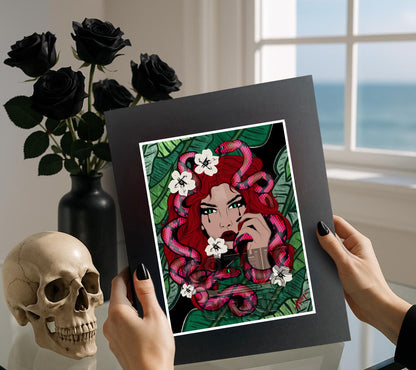 Medusa Gothic Art Print: Dark Snake Goddess Wall Decor